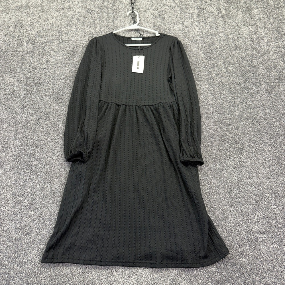 Zeagoo Dress Womens S Black Cable Knit Long Sleeve Casual Smock Midi